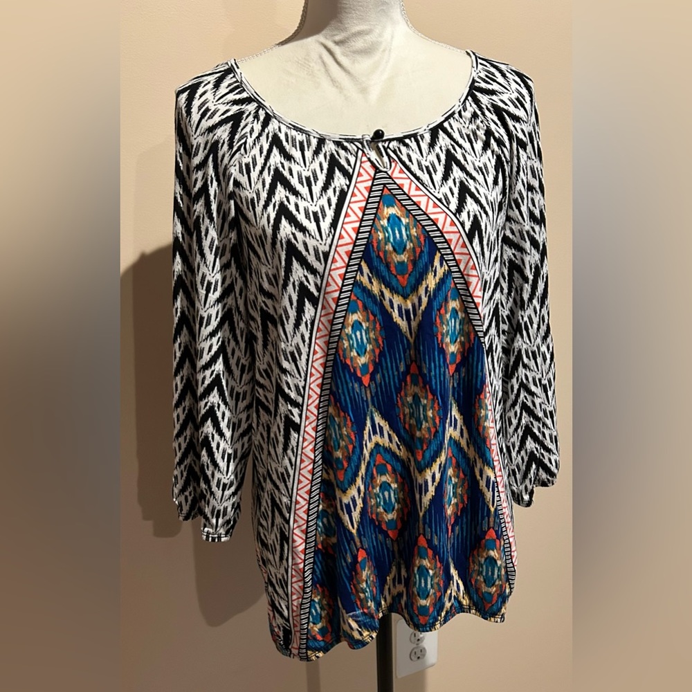 Chicos Basic Aztec Print Long Sleeve Basic Soft T… - image 1